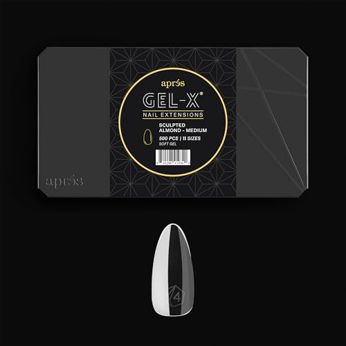 Aprs Gel-X Tip Box | Sculpted Almond | 500pc Soft Gel Tips 11 Sizes 00-9 Premium Quality (Sculpted Almond Medium 500 pcs)