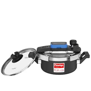 Prestige 2L Svachh FLIP-ON Mini Hard Anodised Pressure Cooker with glass lid|Innovative lock lid with spillage control|Gas & Induction compatible|5 years warranty|Black
