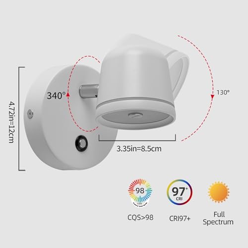 Image of Aisilan Wall Sconce, Hardwired Touch Dimmable Wall Light with 3 Color Temperatures, Adjustable 7W LED Wall Lamp CRI97, Modern White Aluminum Sconce for Bedroom Bedside Hallway