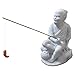 Thaiboo Gartenfigur Asiate beim Angeln Angler am Teich Steinfigur Teichdeko Gartendeko Beton Gartenskulptur (Hell)
