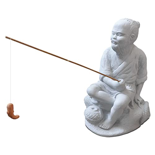 Thaiboo Gartenfigur Asiate beim Angeln Angler am Teich Steinfigur Teichdeko Gartendeko Beton Gartenskulptur (Hell)