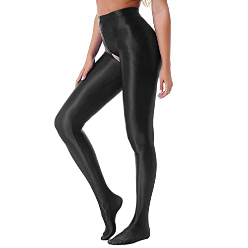 Women's Glossy Opaque Pantyhose Shiny High Waist Tights Yoga Pants Training Sports Leggings