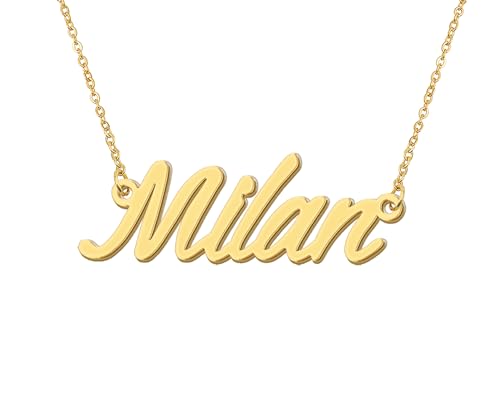 Aoloshow 18k Gold Plated Milan Name Necklace Stainless Steel Initial Necklace Mens Jewelry for Graudation