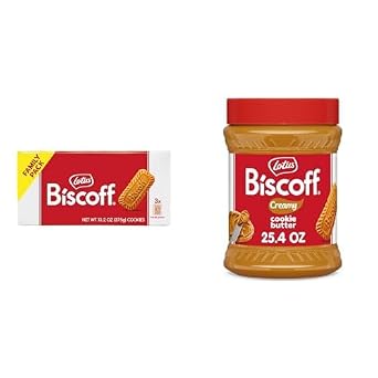 Lotus Biscoff Caramelized Biscuit Cookies 13.23 Ounce & Creamy Cookie Butter Spread 25.4oz Bundle - Non GMO, Vegan