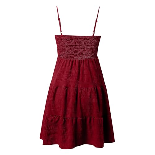 Babydoll Dress for Women Casual Summer Smocked Cami Square Neck Mini Sundress Vacation Tiered Ruffle Beach Dress4