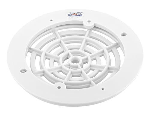 POOLX 8" Anti-Vortex Round Main Drain Cover Plate for Inground Swimming Pools - White - with 2 Screws