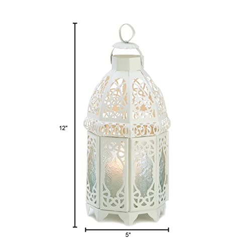 Accent Plus Christmas Decorations Indoor Lantern Decorative Outdoor Christmas Decorations Candle Lantern Moroccan Candle Holders Metal Hanging Lantern, White 5 X 5 X 12 Inches #TOP5