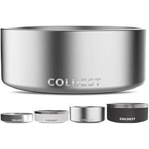 Coldest Dog Bowl – Anti Rust Metal, Non Slip, 3 Layers Insulated Stainless Steel Dog Bowls – Spill Proof & Heavy Duty – Water Bowl for Dogs, Cats, Dish Washer Safe (64 oz, Polished Stainless Steel)