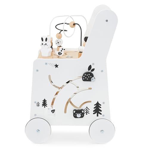 Mamabrum Wooden Baby Walker with Wheels 6-in-1 - Push Along Toy 12+ Months - Baby Activity Centre Walker with Shape Sorter, Bead Mazes, Abacus and Gears and Stacking Blocks - Image 4