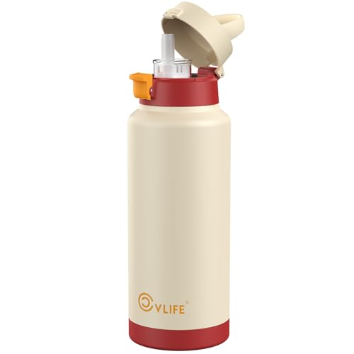 CVLIFE Insulated Stainless Steel Water Bottle with Straw for Sports and Travel, BPA-Free Sports Water Bottle, 32 oz, Strawberry Cream