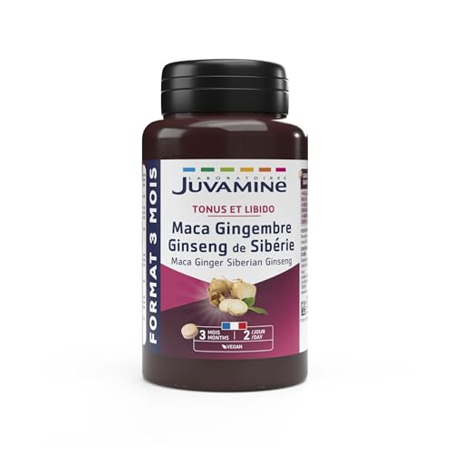 Juvamine - Maca Gingembre Ginseng de Sibérie - Tonus et Libido - Energie Physique et Mentale au Quotidien - Homme et Femme - 180 Comprimés - 3 Mois -...