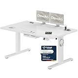 Devoko Höhenverstellbarer Schreibtisch 140x80cm mit Typ-C Ladeanschluss, Schreibtisch Höhenverstellbar Elektrisch, Mobiler Elektrisch Computertisch mit Kabel Management Tray, Weiß