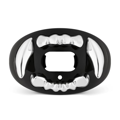 Battle Sports 3D Apex Predator Oxygen Football Mouthguard - Convertible Strap, Superior Airflow & Better Performance, Maximum Protection & Breathability Works with Braces - Silver Chrome