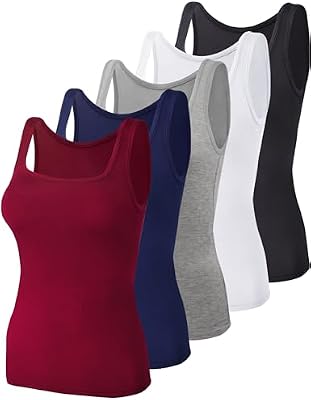 BQTQ Women's Square Neck Tank Tops - 5 Pack Sleeveless Undershirts, Size L