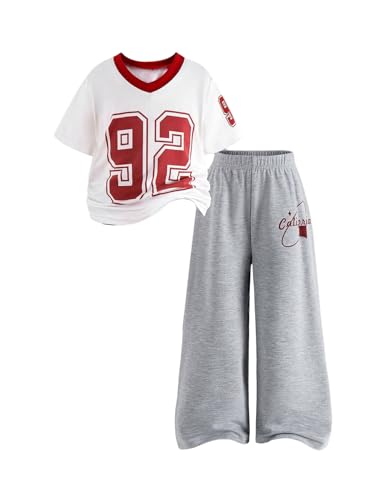 WDIRARA Toddler Girl's 2 Piece Outfit Number Graphic Short Sleeve Jersey Shirt Baggy Pants Set Tracksuit