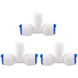 Montaje De Osmosis sourcing map Rápida Conexión Agua Purificador Tubo Montajes Empuje Conector Agua Manguera Junta para RO Inversa Ósmosis Sistema 3uds Tipo en T, 1/4 ´´BSP macho -1/4´´ Tubo OD