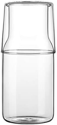 Sizikato 26oz Striped Glass Water Carafe With Tumbler - Borosilicate Glass Bedside Set