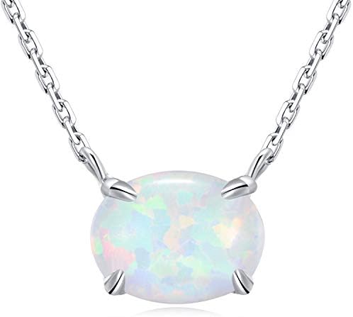 Sterling Silver Opal Necklace, 925 Sterling Silver, Small Dainty Oval Opal Jewelry for Women, Gemstone Necklaces, Womens Jewelry, Simple Rose Gold Necklaces for Women