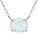 Ellena Rose Sterling Silver Opal Necklace, 925 Sterling Silver & 14K White Gold Plating, October Birthstone Necklace, Small Oval Opal Jewelry For Women, Gemstone Necklace, Simple Necklace (White Gold)