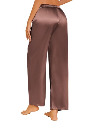 Image of Ekouaer Womens Silk Satin Pajama Lounge Pants Sleep Pj Bottoms with Pockets