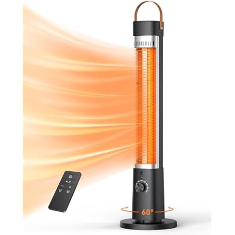 CozzyBen Electric Patio Heater, Infrared Heater for Office with Remote, 9H Timer, 60° Oscillation, Portable Space Heater for Outdoor, 9 Heat Level, Tip-Over/Overheating Protection, Safety Lock Cover