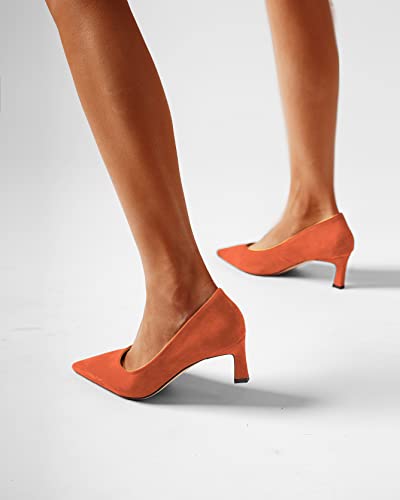 FOGEENA Womens Casual Pointed Toe Suede Leather Slip On Comfortable Kitten Low Heel Pumps Dressy Shoes 2 Inch Wedding2