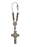 Intercession™ Car Rearview Mirror Rosary Decade Crucifix Ornament - Made in Brazil (St Benedict One Decade - Antique Gold - 10mm Beads)