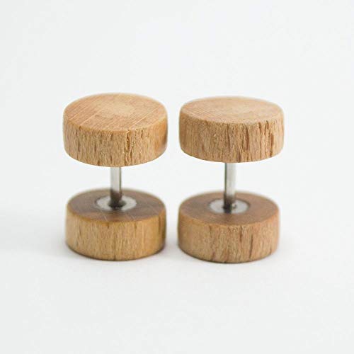 Brinco Masculino Falso Alargador de Madeira e Aço 10mm - PAR