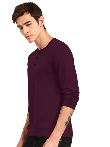 Image of LAZYCHUNKS Regular Fit Solid Super Combed Cotton Rich Henley Neck Full Sleeve Men's T-Shirt