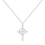 Dochais Collar de Cruz Mujer Plata, Collar Cruz de Oro 14K, Collares Cruz con Circonita Cubica, Collares con Colgantes Cruz Plata, Collar Cadena Cruz para Mujeres