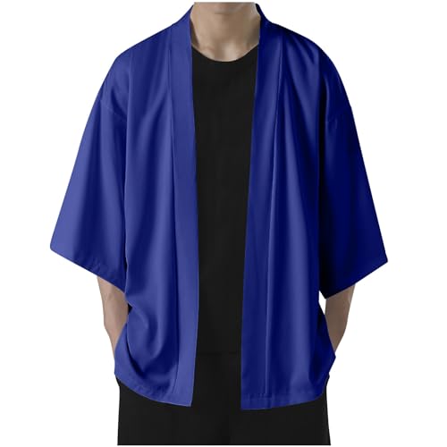 Men's Summer Thin Ice Silk Sunscreen Lightweight Cardigan Long Kimono Jackets Open Front Drape Cape Coat