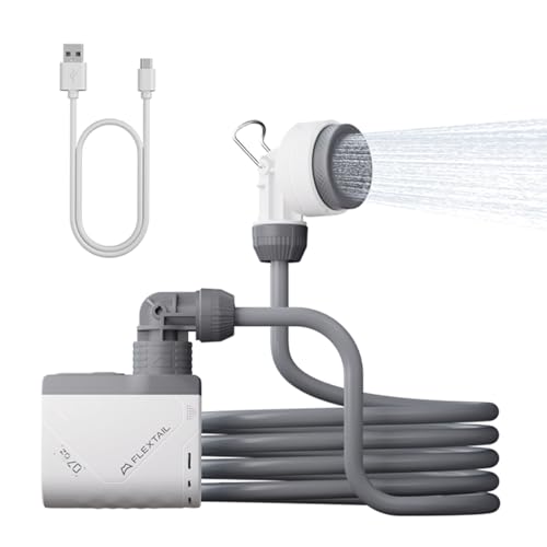 FLEXTAILGEAR Portable Shower Pump, Electric Outdoor Camping Shower, 2500mAh Rechargeable, Two-Speed, IPX7 Waterproof Shower Kit for Camping, Car Washing, Dishwashing, Pet Cleaning, Beach Travel