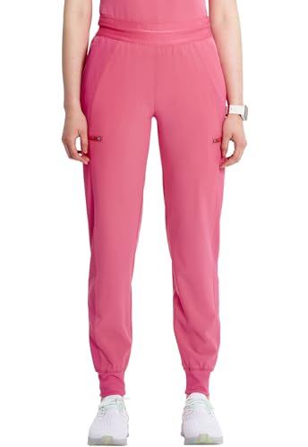 Cherokee Infinity Womens Pull-On Scrub Jogger Pants Mid Rise Bottoms, 4 Pockets, Elastic Waist Interior Drawstring - IN122A, XL, Power Pink