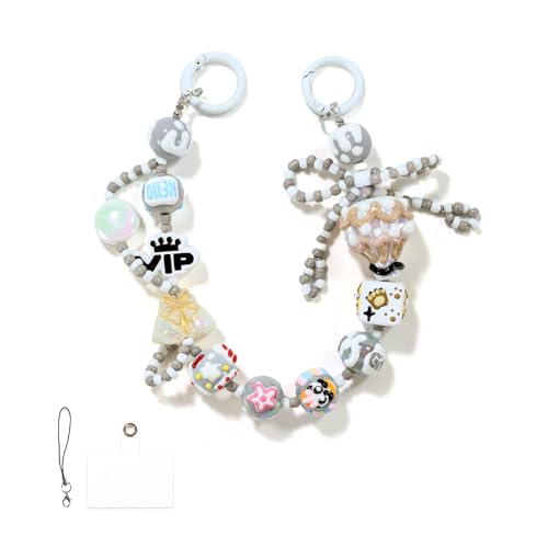 Phone Charm with Crystal/Handpainted Bead, Kawaii Hands-free Wrist Strap for Women Girl, Anti-lost Keychain, Cute Bag Charms 1 Blue