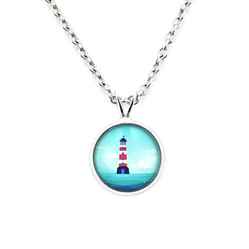 Preisvergleich Produktbild SCHMUCKZUCKER Damen Kette mit Anhänger Motiv Leuchtturm Maritime Edelstahl Halskette Silber Türkis Kleiner Anhänger (14mm) - Kurze Kette (45cm)