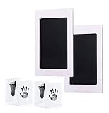 【Seguridad y salud】: kit de huella y huella del bebé que garantiza que la piel del bebé nunca toque la tinta, 100% seguro para bebés. con dos almohadillas de tinta incluidas para crear impresiones perfectas de manos y pies para bebés.