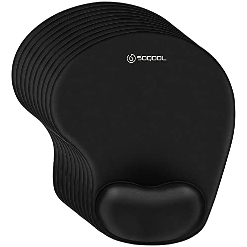 Soqool Mouse Pad, 10 Pack Ergonomic Mouse Pads with Comfortable and Cooling Gel Wrist Rest Support and Lycra Cloth, Non-Slip PU Base for Easy Typing Pain Relief, Durable and Washable for Easy Cleaning