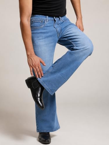 Image of Men's Bootcut Denim Pants || Men's Bell Bottom Jeans || Wide Leg Flared Jean's for Men || High Waist Stretchable Retro Fit || Cotton Jean for College Casual