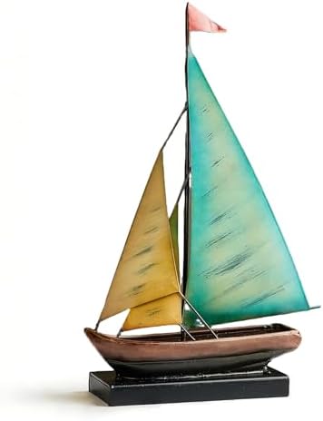 Octdays Metal Sailboat Sculpture, Modern Iron Boat Statue Home De...