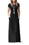 GRECERELLE Womens Maxi Dress Ladies Summer Casual Short Sleeve Long Dresses with Pocket for Daily, Holiday, Travel, Maternity (Black, XXL)