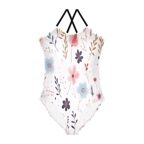 Spring Floral and Leaves Girls One-Piece Swimsuit Beach Bathing Suit