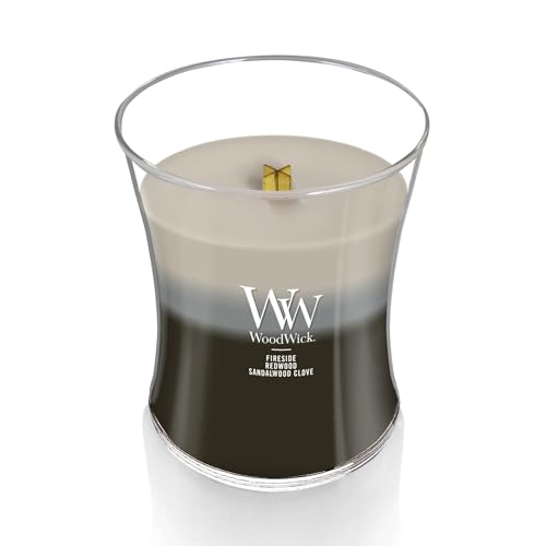 WoodWick Warm Woods Trilogy Holiday Candle Gifts for Women and Men, 9.7 oz Medium Hourglass Trilogy Candle with Crackling Wick