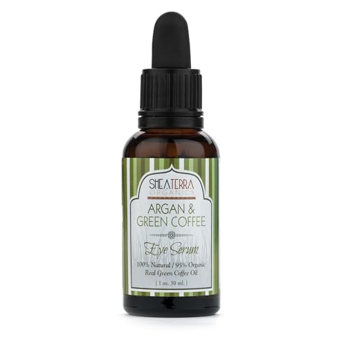 Shea Terra Argan and Green Coffee Around-Eye Serum | All Natural & Organic Eye Serum with Anti-Aging Essential Fatty Acids, Antioxidants and Vitamins for Smoother and Youthful-Looking Eyes – 1 oz