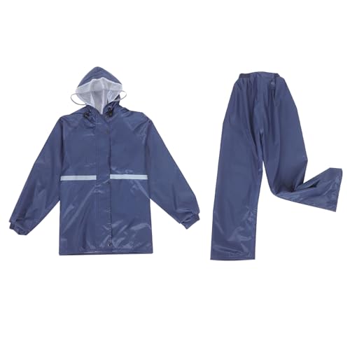 TEHAUX Conjunto para Motociclista y Ciclista Unisex Traje de Lluvia Reflectante de Doble Capa Chaqueta y Pantalón Oxford Azul Oscuro XL para Actividades al Aire Libre y Seguridad