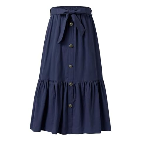 Kukume Maxi Skorts Skirt for Girls Button Front High Waisted Long Skirt with Belt Ruffled Skirts with Pocket 3-12Years (US, Age, 13 Years, 14 Years, Navy Blue 2) Cover