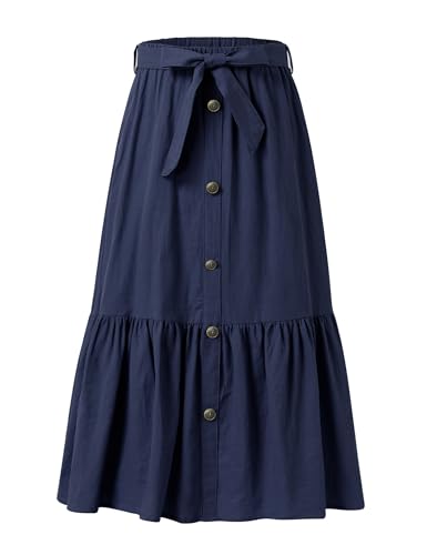 Image of Maxi Skorts Skirt for Girls Button Front High Waisted Long Skirt with Belt Ruffled Skirts with Pocket 3-12Years
