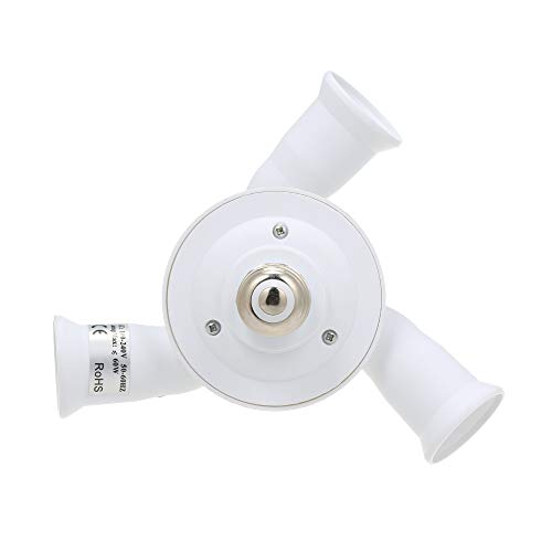 zolyet 3 in 1 Light Socket Splitter E26/27 Adapter Converter for Standard Bu Vertical 180° Adjustable Horizontal 360° Adjustable Bendable Max 60W Socket Extender White 3in1