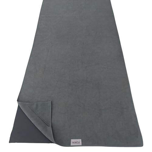NORCIA Non Slip Yoga Towel with Corner Pockets, Mat-Sized 24"x72", 100% Microfiber Sweat Absorbent, Perfect for Hot Yoga, Bikram, Pilates and More (Grey) by NORCIA - Used condition - US$18.61