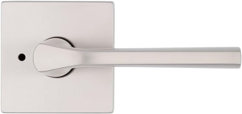 Kwikset Lisbon Interior Privacy Door Handle with Lock, Door Lever For Bathroom and Bedroom, Satin Nickel Reversible Keyless Push Button Lock Door Lever, Featuring Microban