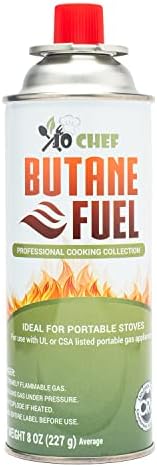 Jo Chef Butane Fuel Canister, 8. 8 oz Butane Cylinder, Pure Refined Butane Gas for Camping Stove Or Use Directly with Brûlée Kitchen Blow Torch Head (1 Can)